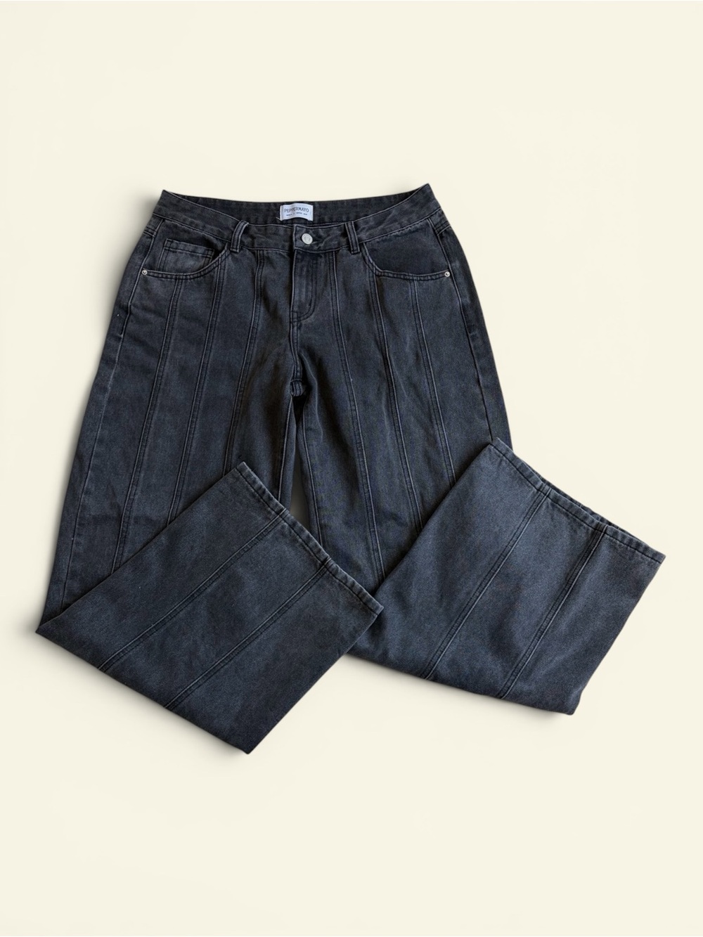 Peppermayo Black Seamed Wide Leg Jeans Y2K Grunge Denim Pants Size 8